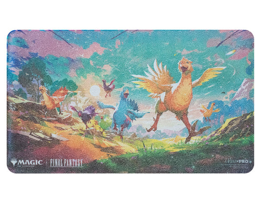 The MAGIC: THE GATHERING®—FINAL FANTASY™ Holofoil® Playmat features vibrant artwork on shiny, patented material and enhances your gameplay experience! Each playmat has a soft fabric top to provide a safe gameplay surface to avoid card damage. The non-slip rubber backing keeps the playmat from shifting during use. With dimensions of approximately 24 in. x 13.5 in., a playmat also makes an excellent oversize mousepad for home or office.