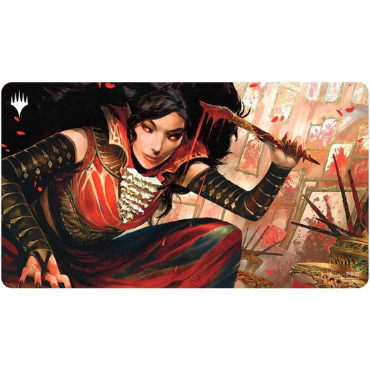 Playmats featuring popular Magic: The Gathering artwork. Made with a soft fabric top to reduce damage to cards during play and a non-slip rubber backing to keep the playmat from shifting during use, playmats enhance the gameplay experience. With dimensions of approximately 24 in. x 13.5 in., a playmat also makes an excellent oversize mousepad for home or office.