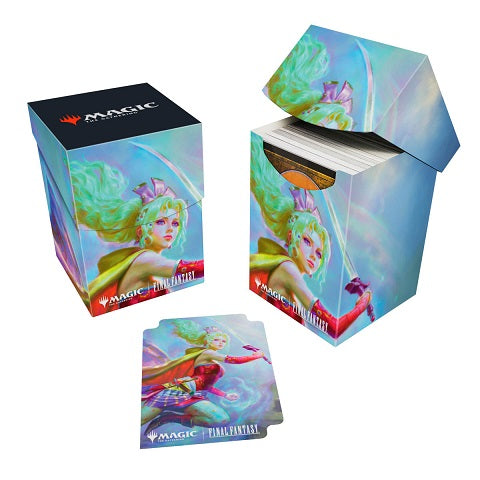 100+ Deck Boxes for Magic: The Gathering(R) --- FINAL FANTASY feature a vibrant, full-color artwork and includes a deck divider. Made with archival-safe, non-PVC, rigid polypropylene materials, you can store up to 100 double-sleeved cards with confidence. The self-locking lid keeps your cards securely stored when not in use, while also offering easy access. Sized for standard size trading cards.
