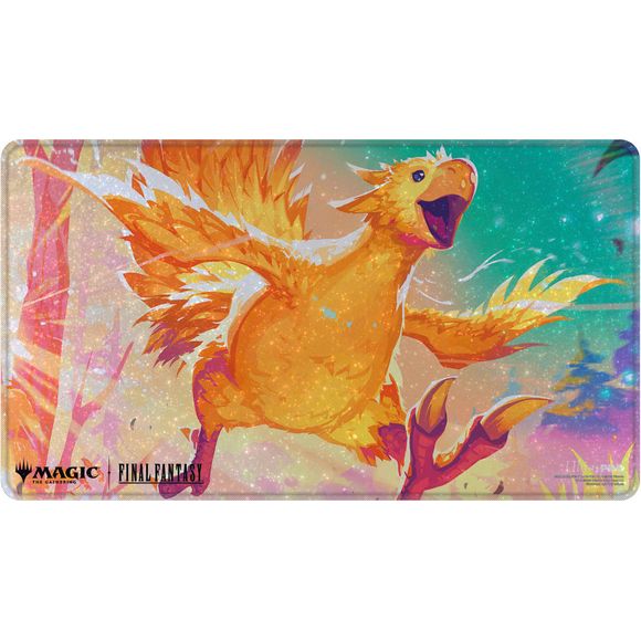 Holofoil Playmats featuring popular Magic: The Gathering(R) --- FINAL FANTASY artwork printed on a shimmering material with stitched edges. Made with a soft fabric top to reduce damage to cards during play and a non-slip rubber backing to keep the playmat from shifting during use, playmats enhance the gameplay experience. With dimensions of approximately 24 in. x 13.5 in., a playmat also makes an excellent oversize mousepad for home or office.