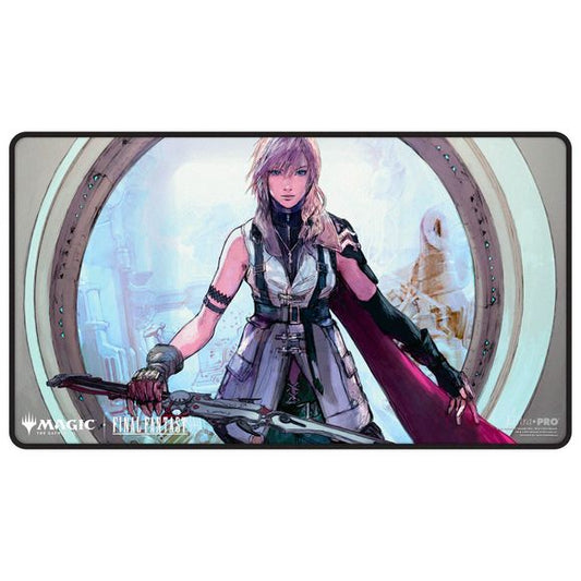 Black Stitched Playmats featuring popular Magic: The Gathering(R) --- FINAL FANTASY artwork. Made with a soft fabric top to reduce damage to cards during play and a non-slip rubber backing to keep the playmat from shifting during use, playmats enhance the gameplay experience. The stitched edges offer an added premium feel. With dimensions of approximately 24 in. x 13.5 in., a playmat also makes an excellent oversize mousepad for home or office.