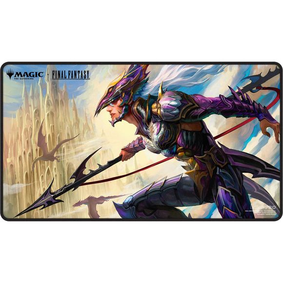 Black Stitched Playmats featuring popular Magic: The Gathering(R) --- FINAL FANTASY artwork. Made with a soft fabric top to reduce damage to cards during play and a non-slip rubber backing to keep the playmat from shifting during use, playmats enhance the gameplay experience. The stitched edges offer an added premium feel. With dimensions of approximately 24 in. x 13.5 in., a playmat also makes an excellent oversize mousepad for home or office.