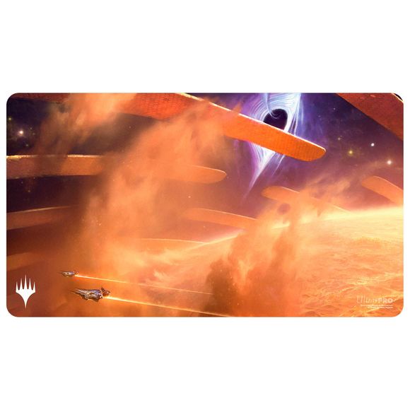 Playmats featuring popular Magic: The Gathering artwork. Made with a soft fabric top to reduce damage to cards during play and a non-slip rubber backing to keep the playmat from shifting during use, playmats enhance the gameplay experience. With dimensions of approximately 24 in. x 13.5 in., a playmat also makes an excellent oversize mousepad for home or office.