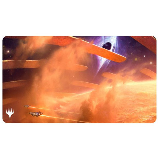 Playmats featuring popular Magic: The Gathering artwork. Made with a soft fabric top to reduce damage to cards during play and a non-slip rubber backing to keep the playmat from shifting during use, playmats enhance the gameplay experience. With dimensions of approximately 24 in. x 13.5 in., a playmat also makes an excellent oversize mousepad for home or office.
