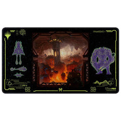 Holofoil Playmats featuring popular Magic: The Gathering artwork printed on a shimmering material with stitched edges. Made with a soft fabric top to reduce damage to cards during play and a non-slip rubber backing to keep the playmat from shifting during use, playmats enhance the gameplay experience. With dimensions of approximately 24 in. x 13.5 in., a playmat also makes an excellent oversize mousepad for home or office.