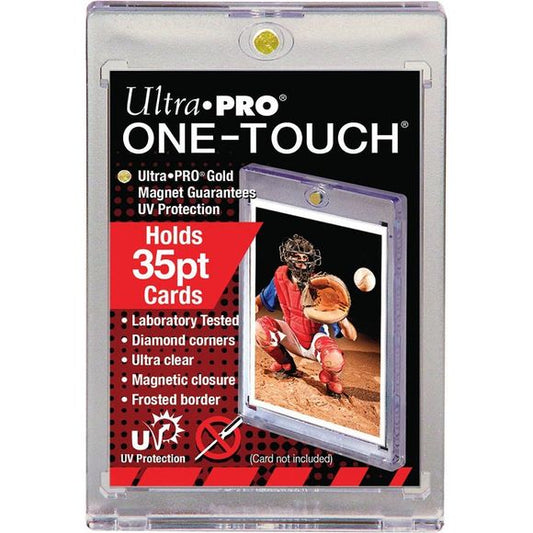 Ultra PRO's ONE-TOUCH holders are premium trading card storage cases designed as the final destination for your collectible trading cards. The two-piece ONE-TOUCH holders are uniquely designed with slide-in hinges and magnetic closure so you'll never have to use a screwdriver again. The holder uses UV-blocking additives to protect your card from harmful UV-rays, and is made with non-PVC materials to provide acid-free protection - ensuring your valuable hit retains its condition while under display. Our ONE-
