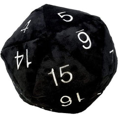 Roll big or go home! This soft jumbo 20-sided dice plush is the perfect addition to casual gaming sessions. Also great for kids and as the conversation centerpiece in your next geek gathering! Made with white ultra-soft, fuzzy fabric with stitched on numbers in black. Measures approximately 10" in diameter and each side is reinforced with felt backing for improved shape retention.