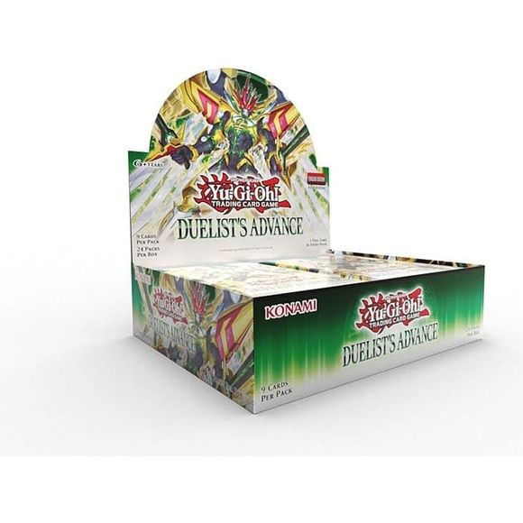 The latest blockbuster hundred-card core booster set, Duelist’s Advance, is coming your way to heat up the summer months! Duelist’s Advance is jam-packed with exciting new cards that true Duelists everywhere won’t want to miss!

Configuration:

9 Cards per Pack

24 Packs per Display