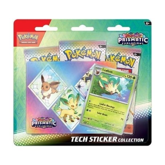 PRE-ORDER: Expected to ship in January 2025

Stick Together with Eevee Evolutions! Cute yet majestic, Eevee's three most recently discovered Evolutions should not be underestimated in battle! Join forces with Leafeon, Glaceon, or Sylveon as a foil promo card, then decorate your computer, tablet, or phone with durable tech stickers! You also get three booster packs from the special Scarlet & Violet- Prismatic Evolutions expansion, just waiting to be opened and added to your collection. The Pokemon TCG: Scarl