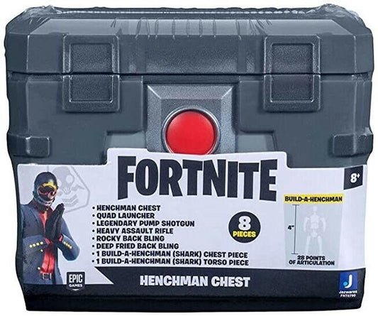 Bring the thrill of Battle Royale to life with the Henchman Chest Collectible Accessory Set Bundle. This 4-inch Fortnite collectible features incredible game-like details. Each Battle Royale accessory set is loaded with awesome collectible translucent weapons to add to your Fortnite locker. With Shark Henchman Build-A-Figure pieces, Rarity weapons, and Back Bling, this Fortnite Henchman Chest Accessory Set packs the perfect loadout for your 4-inch Fortnite action figures.