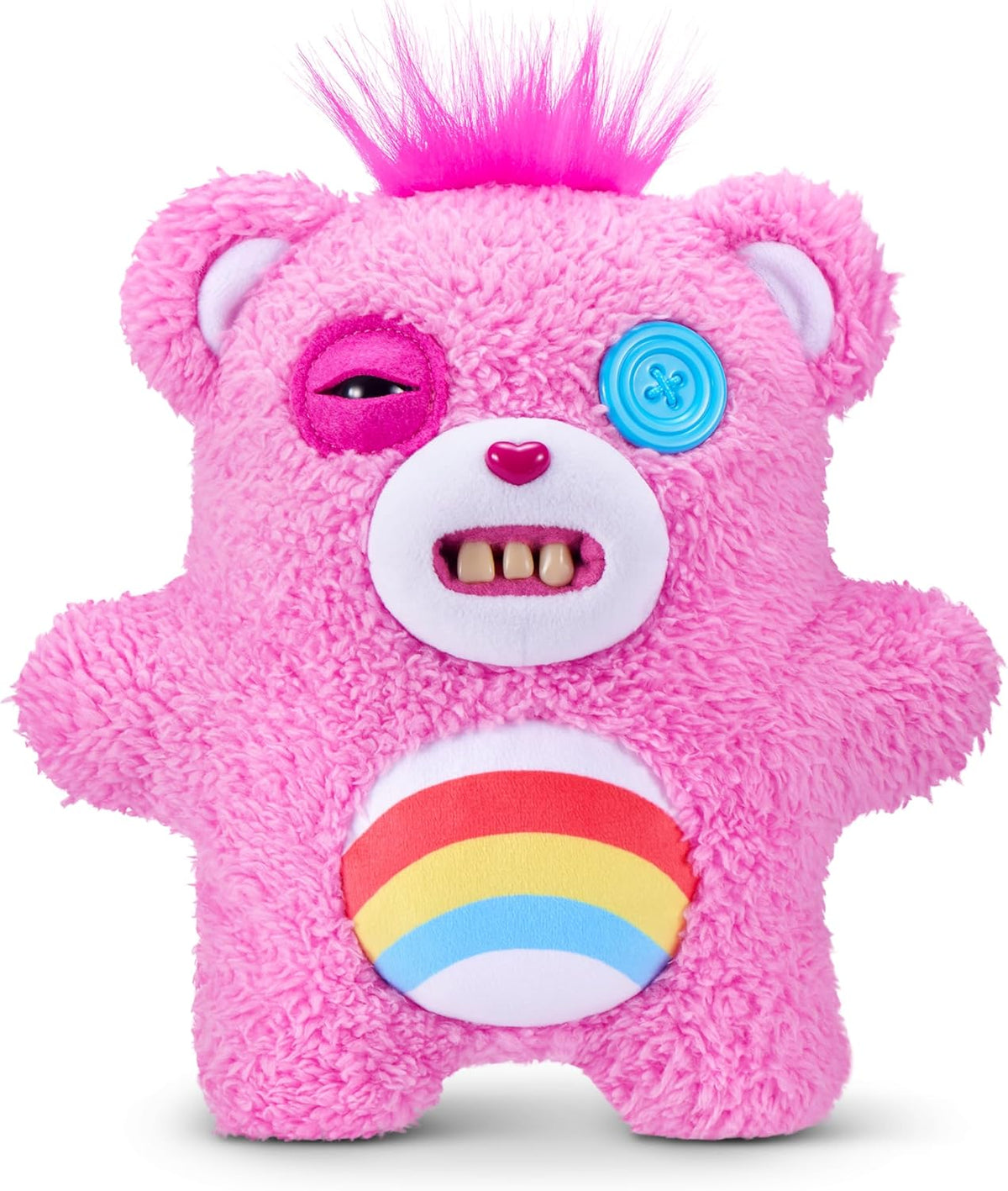 The chaos just got cuddly! Sweet meets scary in the Fuggler x Care Bears 9 inch/22cm plush collection! These medium-sized plush stuffed animals look like care-filled cuties at first glance, but their grins and teeth tell another story. These plush weirdos tried to copy the Care Bears… but something went hilariously wrong. Perfect for kids, tweens, teens, and nostalgic adult collectors, this soft plush is great for pretend play, cosplay, or hilarious display. Some feature the rare Butt-on Hole, adding collec