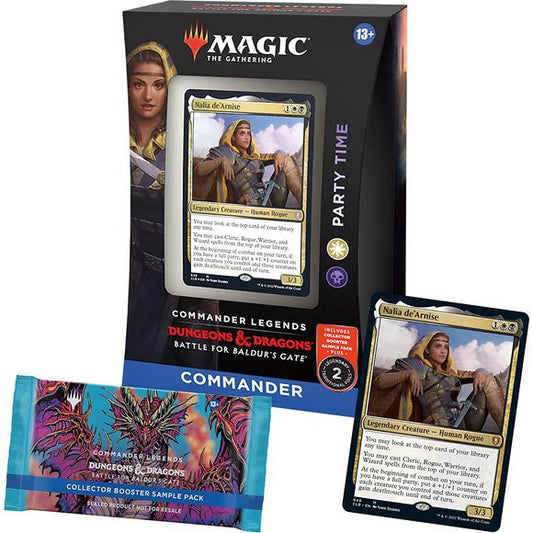 Magic: The Gathering Commander Legends: Battle for Baldur’s Gate Commander Deck – Party Time + Collector Booster Sample Pack | Galactic Toys & Collectibles