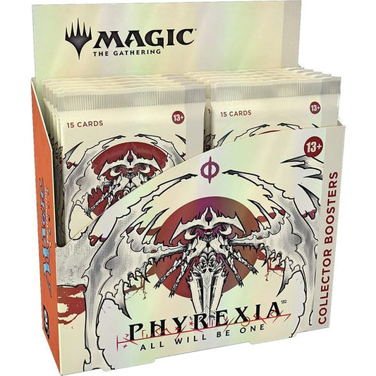 12 Phyrexia: All Will Be One MTG Collector Boosters—“compleat” your collection with the finest cards the Phyrexians have at their command
15 Magic cards + 1 foil token in each booster—including 5–6 cards of rarity Rare or higher and a total of 10 Traditional Foil cards
1 Step-and-Compleat Foil card + at least 2 Extended-Art cards in every pack
At least 2 Showcase Ichor cards in every pack
1 Traditional Foil Phyrexianized Land or Panorama Full-Art Land in every pack
Glory to Phyrexia—resist the Phyrexian inv