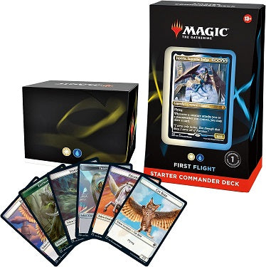 Welcome to Commander, Magic's most popular multiplayer format! With this Magic: The Gathering Starter Commander Deck First Flight (White-Blue), battle opponents with powerful creatures and spells! Every deck is built around a legendary creature, or commander. Take wing with Isperia and a squadron of flying friends. Keep your guard up with defensive spells, then swoop in for the win with supercharged buffs. The last player standing wins!