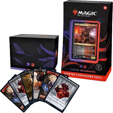Welcome to Commander, Magic's most popular multiplayer format! With this Magic: The Gathering Starter Commander Deck Chaos Incarnate (Black-Red), battle opponents with powerful creatures and spells! Every deck is built around a legendary creature, or commander. With Kardur by your side, force your foes to squabble with one another, and finish them off one by one. The last player standing wins!