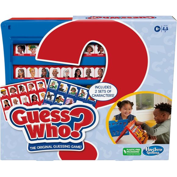 Bring back childhood memories of playing the classic Guess Who? game, and introduce this edition of the original guessing game to your kids and grandkids. With the Guess Who? board game, each player chooses a mystery character card and then using yes or no questions, they try to figure out the other player's mystery person. The game features 2 double-sided character sheets including one with superhero characters. The character sheets easily slide in and out of the frame, making the game a breeze to set up.