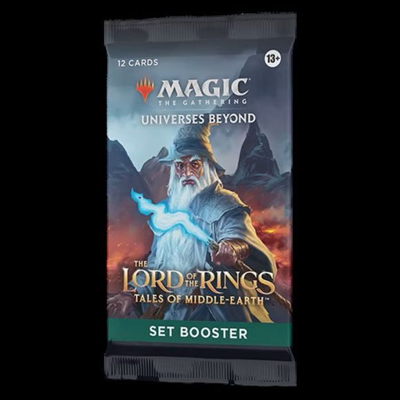 Every pack includes a combination of 1–4 card(s) of rarity Rare or higher and 3–7 Uncommon, 3–7 Common, and 1 Land cards. A Traditional Foil Land replaces the basic land in 20% of Set Boosters and a Foil-Stamped Signature Art Card replaces the Art Card in 10% of Set Boosters. A Traditional Foil Borderless Mythic Rare card can be found in <1% of boosters.