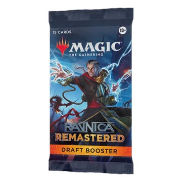 Ravnica Remastered takes your players back to Ravnica, featuring cards from each Ravnica block that celebrate the plane's incredible history. Encourage your most dedicated Ravnica fans to come to your store so everyone can represent their favorite guild.

Draft Boosters are the ideal booster for play. At Booster Draft events, players strategize on the fly, selecting new cards as they come into their hands to build a powerful deck that wipes out their opponents.

Contains: 
15 Magic: The Gathering cards per