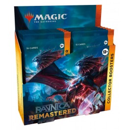 This Ravnica Remastered Collector Booster Box contains 12 Ravnica Remastered Collector Boosters. Each Collector Booster contains 15 Magic: The Gathering cards and 1 Traditional Foil double-sided token, with a combination of 4–5 cards of rarity Rare or higher, 3–7 Uncommon, and 4–8 Common cards. Every pack contains a total of 11 Traditional Foil cards. Serialized Double Rainbow Foil Retro card in 1% of boosters.