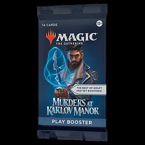 A series of shocking murders involving some of Ravnica’s most powerful citizens has the city on the verge of chaos. Now detectives are on the case . . . and you’re one of them. Return to the fan-favorite plane of Ravnica in Murders at Karlov Manor, Magic’s unique take on the murder mystery genre. Each Play Booster contains 14 Magic: The Gathering cards and 1 Token/Ad card, Suspect Punchout card, or Art Card. (Regular Art Card found in 30% of packs. Foil-stamped Signature Art Card in 5%.) Every pack includes