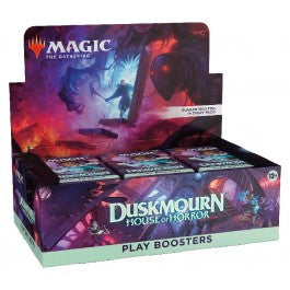 Release Date: 09/27/2024
When you’re trapped in the endless halls of Duskmourn, the only way out is through. Band together with plucky survivors and battle your way to the heart of the House. This Duskmourn: House of Horror Play Booster Box containing 36 Play Boosters, perfect for both Limited play and opening packs just for fun. Each Play Booster contains 14 Magic: The Gathering cards and 1 Token/Ad card or Art card. Each pack includes 1–4 cards of rarity Rare or higher and 3–5 Uncommon, 6–9 Common, and 1