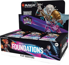 The best time for your community's first Magic game is now. Dive into Foundations, and experience quintessential Magic: The Gathering by playing with and collecting cards selected to give every player the advantage. Whether a past, present, or future Magic player, Foundations invite you to share your spark!
Play Boosters are the best way to discover all that Magic has to offer. Construct a deck out of your favorite color combinations, draft packs with friends, and open gorgeous Borderless cards—plus you can