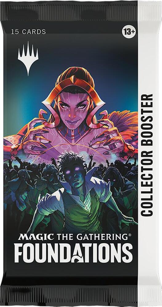 Collector Boosters gather all the coolest cards and foil treatments in one place! Packs may contain Special Guests, Mana Foils, Extended-Art cards, plus borderless cards and mighty Rares and Mythics well-positioned to become your collection’s new crown jewels.
15 Magic: The Gathering cards
Collector Boosters may contain these cards: FDN 1–271, 282–487; SPG 74–83
12–13 Traditional Foil cards
Includes 5 cards of rarity Rare or higher and 4 Uncommon, 5 Common, and 1 Land cards
Fracture Foil Japan Showcase Card