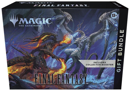 Contents:
• 9 Magic: The Gathering—FINAL FANTASY Play Boosters
• 1 Magic: The Gathering—FINAL FANTASY Collector Booster
• 2 Traditional Foil Extended-Art cards
• 16 Traditional Foil Basic Land cards
• 16 nonfoil Basic Land cards
• 1 oversized Spindown life counter
• 1 card storage box
• 2 reference cards
• Each Play Booster contains:
• 14 Magic: The Gathering cards
• 1-4 cards of rarity Rare of higher
• 3-6 Uncommon cards
• 6-9 Common cards
• 1 Land card (Traditional Foil Land replaces a Land in 20% of boos