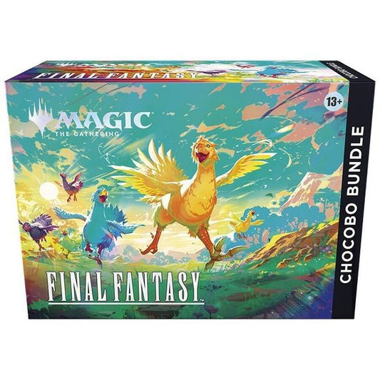 Release Date: Dec 5, 2025
Calling all chocobo fans! Celebrate your fleet-footed, feathered friends with this charming bundle, featuring Full-Art Chocobo Basics, an exclusive promo card, a chocobo-themed Click Wheel life counter, plus a whole nest of Magic: The Gathering—FINAL FANTASY Play Boosters and other goodies. Whether you’re a fan yourself or have one in your life, thi gift-ready box is the next-best thing to a real chocobo! This Chocobo Bundle contains 10 Magic: The Gathering—FINAL FANTASY Play Boost