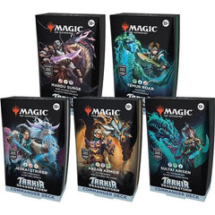 Release Date: 4/11/25
Battle your friends with powerful creatures and spectacular spells in Commander, Magic’s most popular multiplayer format. Challenge your friends or try each unique playstyle with this bundle of all 5 Tarkir: Dragonstorm decks— Abzan Armor, Jeskai Striker, Sultai Arisen, Mardu Surge, and Temur Roar. Each 100-card deck contains 98 nonfoil cards and 2 Traditional Foil Borderless Legendary cards. Each deck also comes with a 2-card Collector Booster Sample Pack (contains 1 Traditional Foil