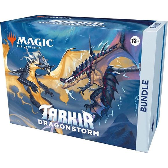 Release Date: 04/11/2025
Contains:
9 Tarkir: Dragonstorm Play Boosters; each Play Booster contains 14 Magic: The Gathering cards
1 Traditional Foil card with Bundle-exclusive alternate-art
15 Traditional Foil basic lands
15 nonfoil basic lands
1 oversized Spindown life counter
1 card storage box
2 reference cards