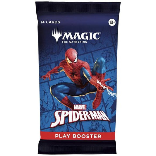 Contains:
14 Magic: The Gathering cards
Play Boosters may contain these cards: SPM 1–231; MAR 1–40
Includes 1–4 cards of rarity Rare or higher (2: 31%; 3: 3%; 4: <1%), and 3–5 Uncommon, 6–9 Common, and 1 Land cards
1 card of any rarity is Traditional Foil
Foil Showcase Mythic Rare in <1% of boosters
Traditional Foil Land replaces a Land in 20% of boosters