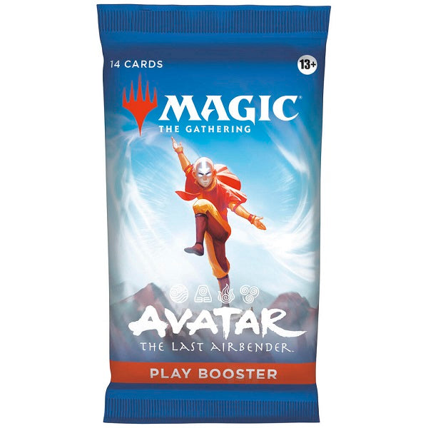 Each Magic: The Gathering - Avatar: The Last Airbender Play Booster Pack contains 14 cards.
Pack Breakdown:
• 7 Commons (In 1 out of every 26 Play Boosters, a common is replaced with a TLE card.)
• 3 Uncommons
• 1 Wildcard of any rarity
• 1 Rare or mythic rare
• 1 Traditional foil card of any rarity
• 1 Land card
• 1 Non-foil DFC helper card or double-sided token