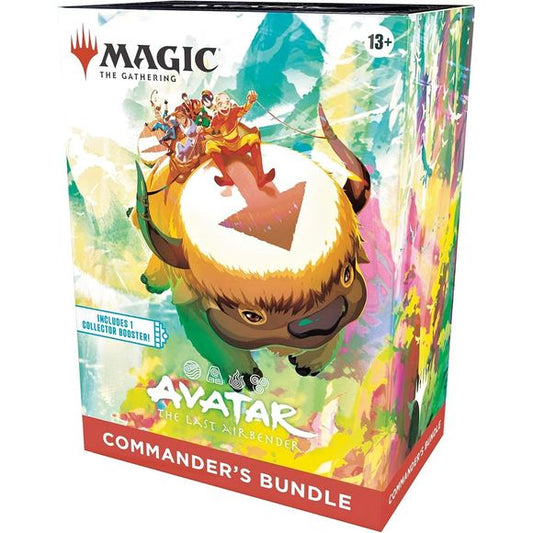 Release Date: 11/21/2025
This masterful bundle unites all the greatest elements for Avatar: The Last Airbender fans, boasting nine Play Boosters, gorgeous full-art basic lands, and a Collector Booster packed with rares and/or mythic rares, foils, and other stylish surprises. But that's not all—Commander players will find Avatar-themed staples Sol Ring, Swiftfoot Boots, and Arcane Signet, plus two classic spells from a selected list of ten that are perfect for any commander's arsenal.

 
Contents:
2 of 10 Ma