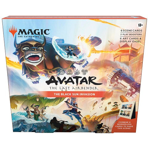 Immortalize iconic moments with Magic: The Gathering | Avatar: The Last Airbender Scene Boxes. Power up your deck or collection with six borderless scene cards and piece them together to reveal the full story.

The Black Sun Invasion Scene Box Team Avatar leads the invasion of the Fire Nation during the solar eclipse. Are they walking into a deadly trap?

 
Contents:
3 Magic: The Gathering | Avatar: The Last Airbender Play Boosters
6 traditional foil scene cards
6 art-only scene cards
1 display easel