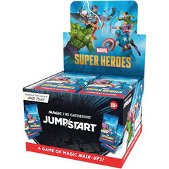 Release Date June 26, 2026
The game of chaotic combinations gets mashed up with the Marvel Universe! Just grab two packs, shuffle them together, and you’re ready to battle. You’ll find Marvel-themed packs constructed with power, fun, and versatility in mind. Plus, each pack has all the lands you need, so there’s truly nothing standing in the way of a shuffle-two showdown! This box contains 24 Magic: The Gathering | Marvel Super Heroes Jumpstart Boosters, each containing 20 Magic cards. If you’re looking to