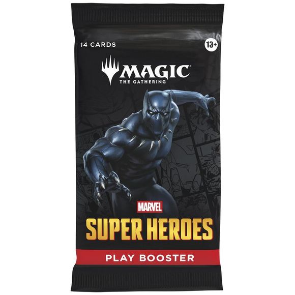 Release Date 6/26/2026
Play Boosters are the ideal choice for the play environment, especially Limited events. Whether players are drafting with friends, chasing Booster Fun, or simply expanding their collections, Play Boosters offer something for everyone.
Contents:
14 Magic: The Gathering cards
May contain these cards: MSH 1–384; MAR 41–100
1–4 cards of rarity rare or higher (2: 27%; 3: 2%; 4: <1%)
3–5 uncommon cards
6–9 common cards
1 land
1 card of any rarity is traditional foil
Foil borderless mythic r