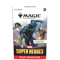 Release Date 6/26/2026
Play Boosters are the ideal choice for the play environment, especially Limited events. Whether players are drafting with friends, chasing Booster Fun, or simply expanding their collections, Play Boosters offer something for everyone.
Contents:
14 Magic: The Gathering cards
May contain these cards: MSH 1–384; MAR 41–100
1–4 cards of rarity rare or higher (2: 27%; 3: 2%; 4: <1%)
3–5 uncommon cards
6–9 common cards
1 land
1 card of any rarity is traditional foil
Foil borderless mythic r