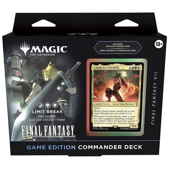 Release Date: Dec 5, 2025
FINAL FANTASY VII reshaped the RPG landscape, and now its unforgettable characters and exciting moments burst onto the Magic battlefield and back onto PCs with this special release of Magic: The Gathering® FINAL FANTASY VII Commander Deck – Game Edition.
In this edition, players get a deck mechanically identical to the original Magic: The Gathering—FINAL FANTASY Limit Break Commander deck released in June and a brand-new traditional foil promo card: Cloud, Midgar Mercenary. Plus, t