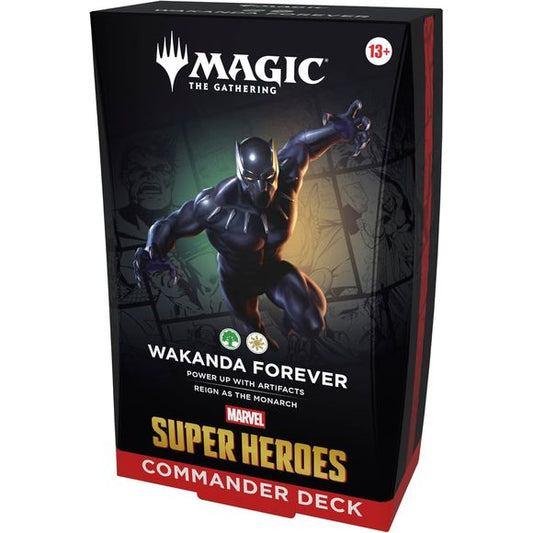Release Date: 6/26/2026
Bring the might of the Marvel Universe to the battlefield as you combat your friends in Commander, Magic’s most popular multiplayer format. Includes 1 ready-to-play deck of 100 Magic cards (4 Traditional Foil Borderless cards, 96 regular cards), 10 double-sided token cards, 1 deck box (can hold 100 sleeved cards), 1 strategy insert, and 1 reference card.