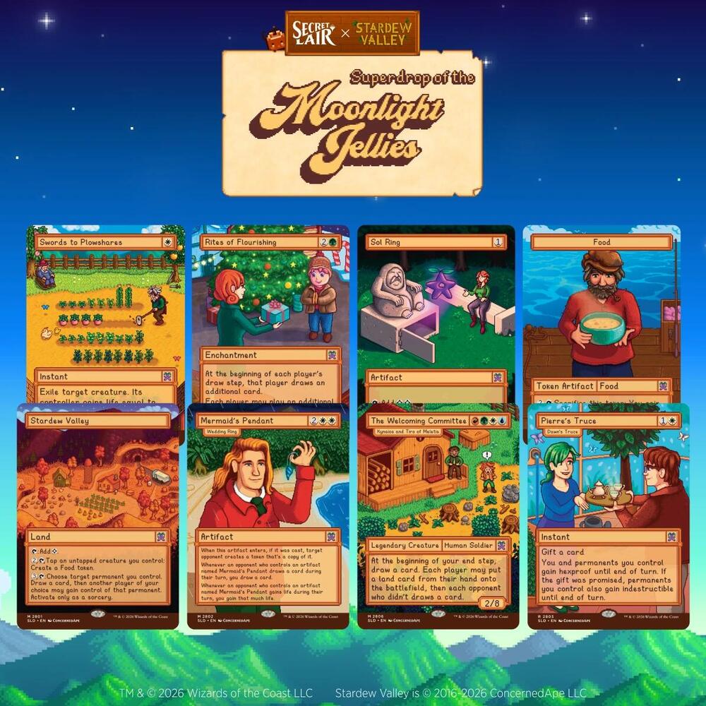 Welcome to Stardew Valley, where every day asks for something different. Plant the parsnips. Check the mail. Bring someone a gift you’re pretty sure they’ll like. Wander into town with dirt on your boots and come home with a recipe, a new friend, or a problem that somehow involves a wizard. Before long, the farm is more than a place to make a living. It’s a rhythm, a refuge, and occasionally the source of extremely suspicious noises after dark.
Illustrated by ConcernedApe in a style that feels pulled straig