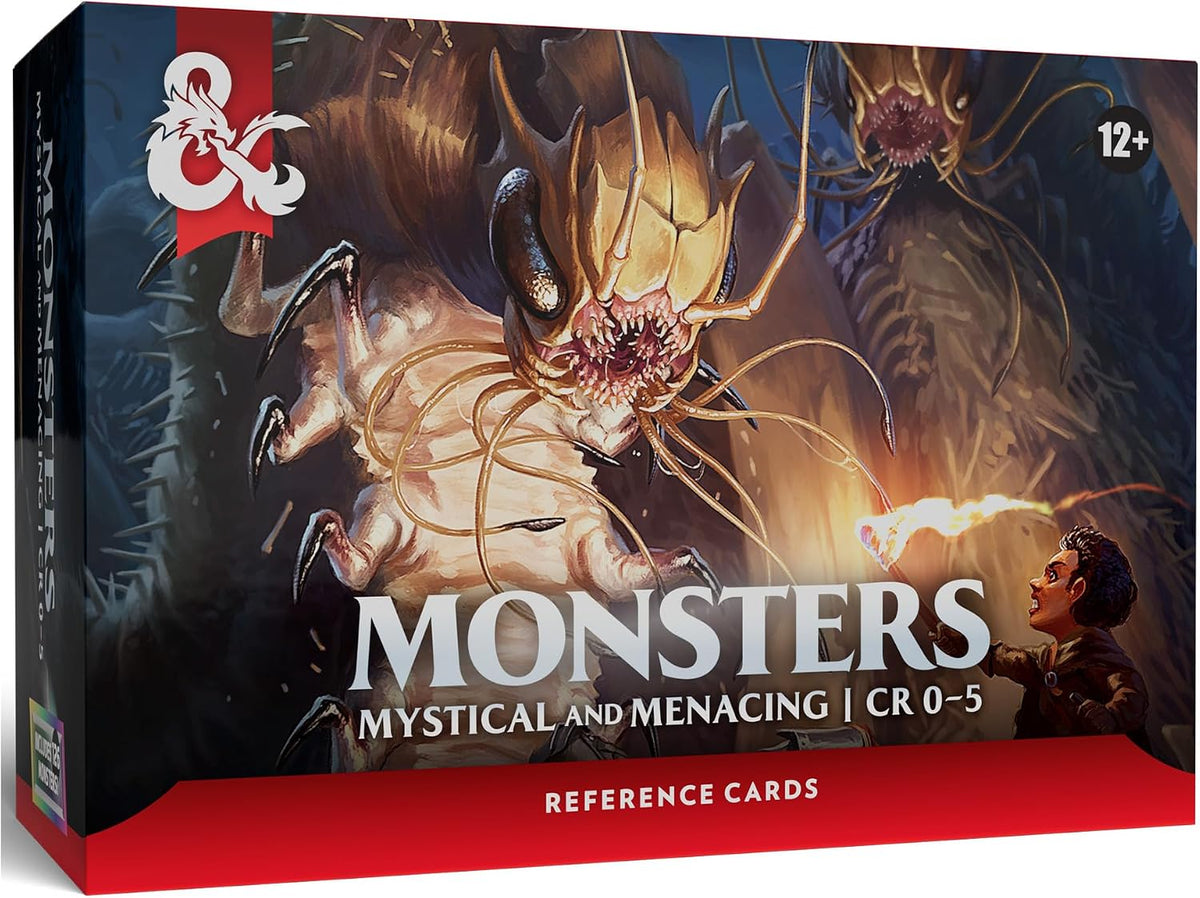 Bring your encounters to life with these beautifully illustrated quick-reference cards for Dungeons & Dragons. Each stat block puts a monster’s details in your hands, making combat faster, smoother, and more immersive. For use with the Monster Manual. Included inside: 8 Celestial cards, 22 Elemental cards, 20 Fey cards, 30 Fiend cards, 46 Monstrosity cards, and 1 instruction card.