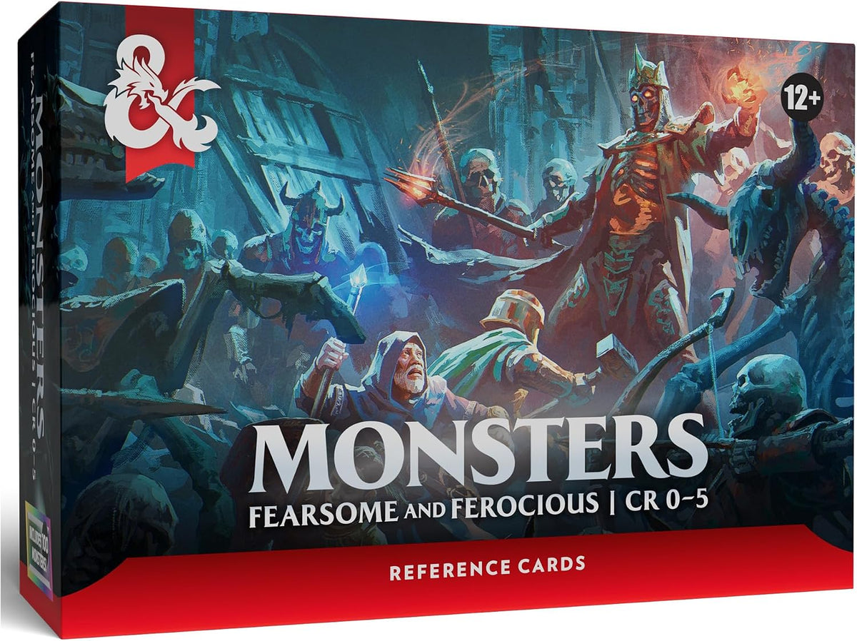 Bring your encounters to life with these beautifully illustrated quick-reference cards for Dungeons & Dragons. Each stat block puts a monster’s details in your hands, making combat faster, smoother, and more immersive. For use with the Monster Manual. Included inside: 20 Aberration cards, 14 Construct cards, 17 Dragon cards, 6 Giant cards, 5 Ooze cards, 13 Plant cards, 25 Undead cards, and 1 instruction card.