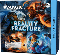 Release Date: Oct 2, 2026
It's a draft party in a box! Draft Night is the self-contained kit for hosting a Pick-Two Draft for four players. Pick-Two encourages fast, dynamic drafting that's great for kitchen-table play or adding a dash of variety to game night! Crown the winner with the packed-in Reality Fracture Collector Booster (or you can keep it for yourself—we won't judge).
Contents:
12 Reality Fracture Play Boosters
1 Reality Fracture Collector Booster
90 lands
10 double-sided tokens