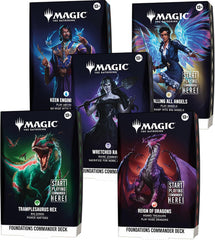 Release DateOct 2, 2026
This bundle includes all 5 Magic: The Gathering Foundations decks: Calling All Angels, Keen Engineering, Wretched Ranks, Reign of Dragons, and Tramplesaurus Rex. Each includes 1 deck of 100 Magic cards (99 regular cards and 1 Traditional Foil Mythic Rare card), 10 double-sided token cards, 1 deck box (can hold 100 sleeved cards), 1 strategy guide, and 1 reference card.