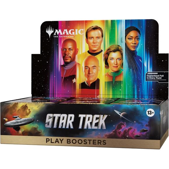 Release Date: 11/13/2026
Play Boosters are the ideal booster for the play environment, especially Limited format events. Whether players are drafting with friends, questing for Booster Fun, or simply expanding their collection, they'll find that Play Boosters have something for everyone.
Magic: The Gathering | Star Trek is a 2026 Universes Beyond set that brings the world of Star Trek to your Magic game. Draft powerful decks, engage in interstellar battles, and explore the vastness of deep space with cards