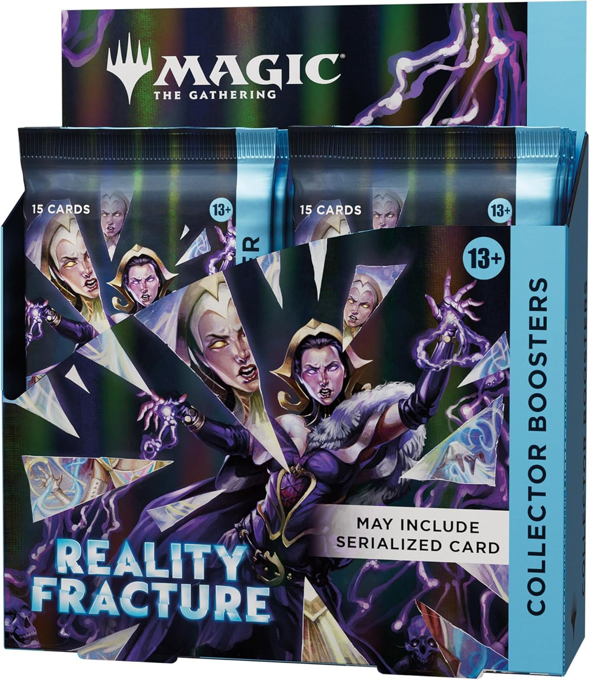 Release Date: Oct 2, 2026
Smash through the looking glass and discover a whole new Multiverse of wonders! Every Reality Fracture Collector Booster contains Rares and/or Mythics, Traditional Foils, and a Borderless basic land to begin sculpting your perfect sanctum. You may even happen upon 1 of only 500 Headliner Serialized cards (found in <1% of Collector Boosters). This Collector Booster Box includes 12 Reality Fracture Collector Boosters, each containing 15 cards. Card rarity and distribution vary.