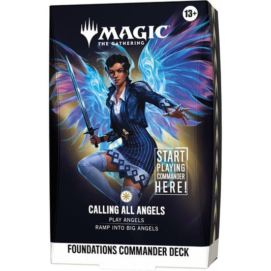 Release Date: Oct 2, 2026
Battle your friends with powerful creatures and spectacular spells in Commander, Magic's most popular multiplayer format. Foundations Commander Decks come in five new versions and offer the easiest path into the format with everything a player needs to play their first (or fiftieth) game of Commander right out of the box.
Calling All Angels
Hope arrives in full force with Giada and her ability to strengthen any Angels you cast. Play a whole host of Angels, reap the divine benefits,