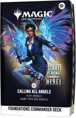 Release Date: Oct 2, 2026
Battle your friends with powerful creatures and spectacular spells in Commander, Magic's most popular multiplayer format. Foundations Commander Decks come in five new versions and offer the easiest path into the format with everything a player needs to play their first (or fiftieth) game of Commander right out of the box.
Calling All Angels
Hope arrives in full force with Giada and her ability to strengthen any Angels you cast. Play a whole host of Angels, reap the divine benefits,