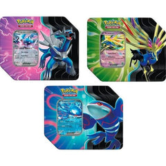 Into the Wild Blue Yonder with Pokemon ex! Legendary Pokemon are behind many of the mysteries of the Pokemon world, and now you can discover their amazing power for yourself! With this tin, choose the surging waves of Kyogre ex, the piercing horns of Xerneas ex, or the temporal might of Dialga ex as a foil promo card that's ready to add to your deck or collection binder. You also get a handful of Pokemon TCG booster packs with more cards to find inside! This Pokemon TCG: Azure Legends Tin includes: 1 foil p